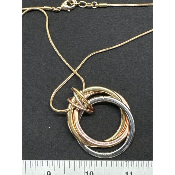 Talbots Tri-Color Interlocking Circle Pendant Necklace 18" Chain Italian Design - Picture 5 of 6